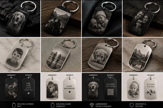 Edelstahl-Dogtags mit Fotogravur in Schwarz und Silber